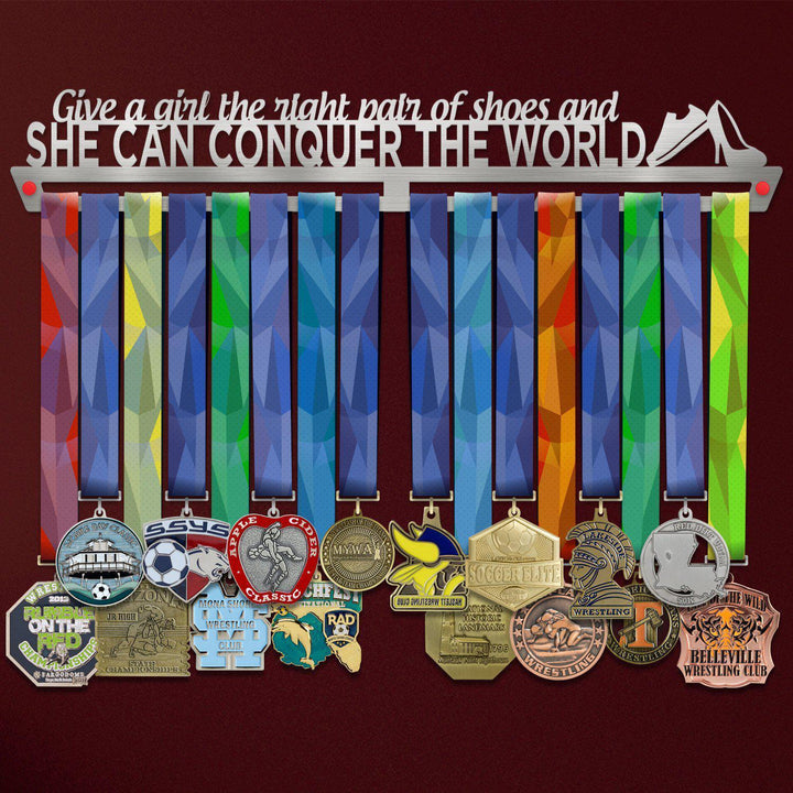 Give a Girl The Right Shoes, And She Can Conquer The World Medal Hanger Display-Medal Display-Victory Hangers®