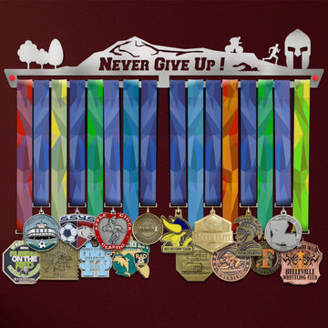 Never Give Up Medal Hanger Display | Spartan Themed Victory Medal Hangers®